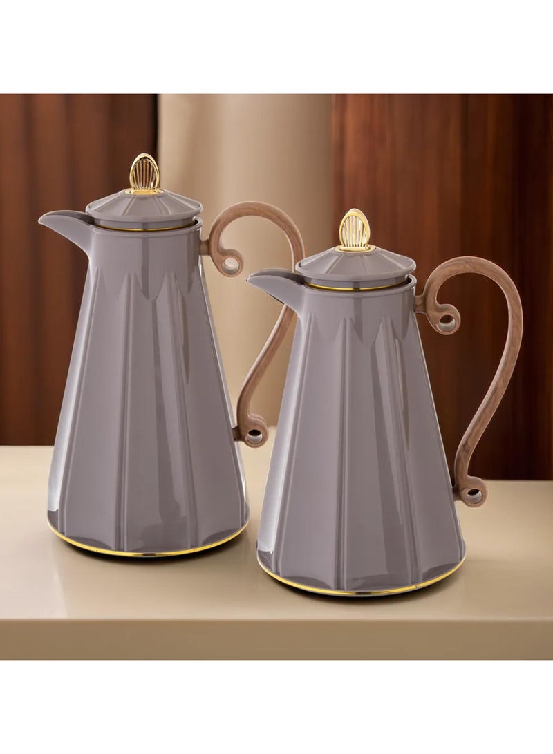 ALASKA Thermos Set Two Pieces for Tea and Coffee gray with wood hand - Image 2
