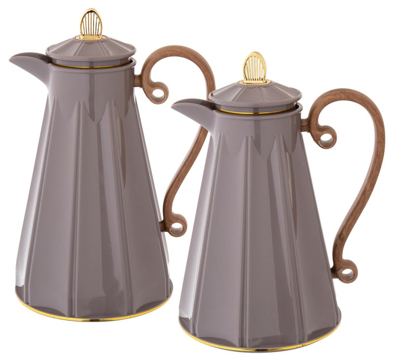 ALASKA Thermos Set Two Pieces for Tea and Coffee gray with wood hand - Image 1