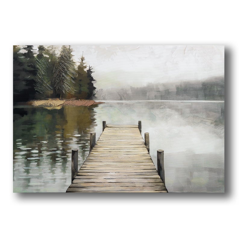 JolyWell Nature Landscape Large Wall Art Canvas Pictureï¼ŒHorizontal Dock Forest Artwork Decorï¼ŒModern Hand Painted Textured Lake Scenery Artwork Painting Decor, Wall Pictures for Bedroom Living Room 40x 28 Inch - Image 5