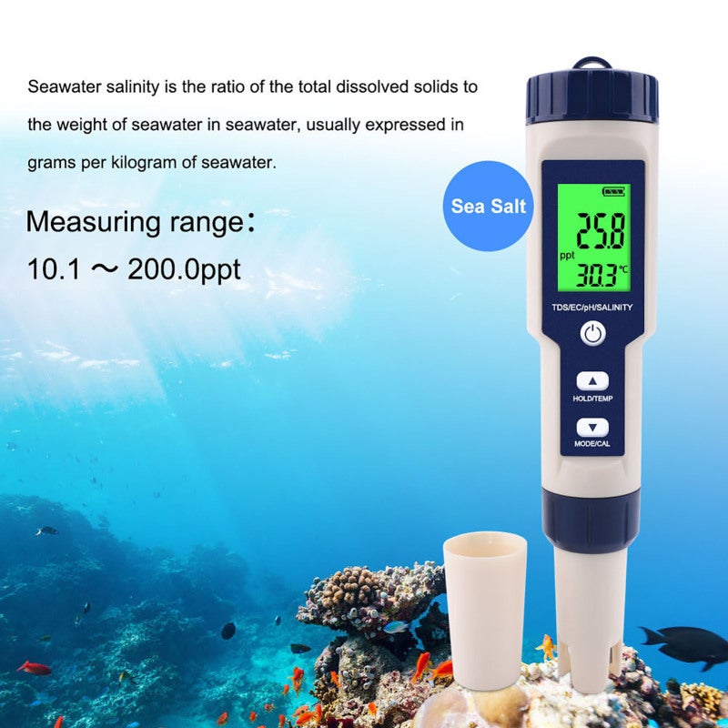 5-In-1 Water Quality Tester : IP67 Waterproof, Auto-Calibrated PH Meter - High Precision, Replaceable Probe TDS Tester for Aquaculture, Drinking Water, Swimming Pool - Image 2