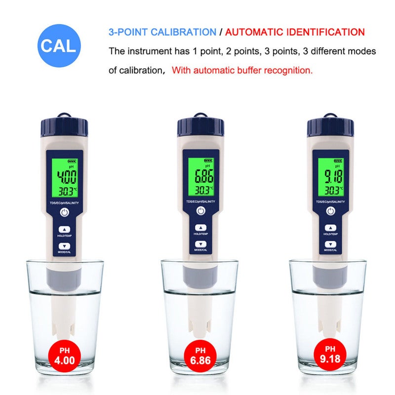 5-In-1 Water Quality Tester : IP67 Waterproof, Auto-Calibrated PH Meter - High Precision, Replaceable Probe TDS Tester for Aquaculture, Drinking Water, Swimming Pool - Image 5
