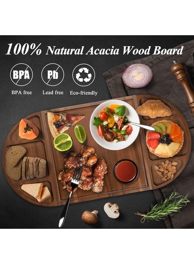 NiHome لوح تشاركوتيري كبير من خشب الأكاسيا المغناطيسي من ني هوم 26"x13" مجموعة تقديم الجبن للتسلية - ألواح خشبية مربعة نصف دائرية جميلة مخصصة لعيد الميلاد - Image 4