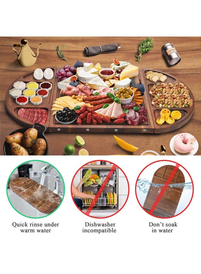 NiHome لوح تشاركوتيري كبير من خشب الأكاسيا المغناطيسي من ني هوم 26"x13" مجموعة تقديم الجبن للتسلية - ألواح خشبية مربعة نصف دائرية جميلة مخصصة لعيد الميلاد - Image 2