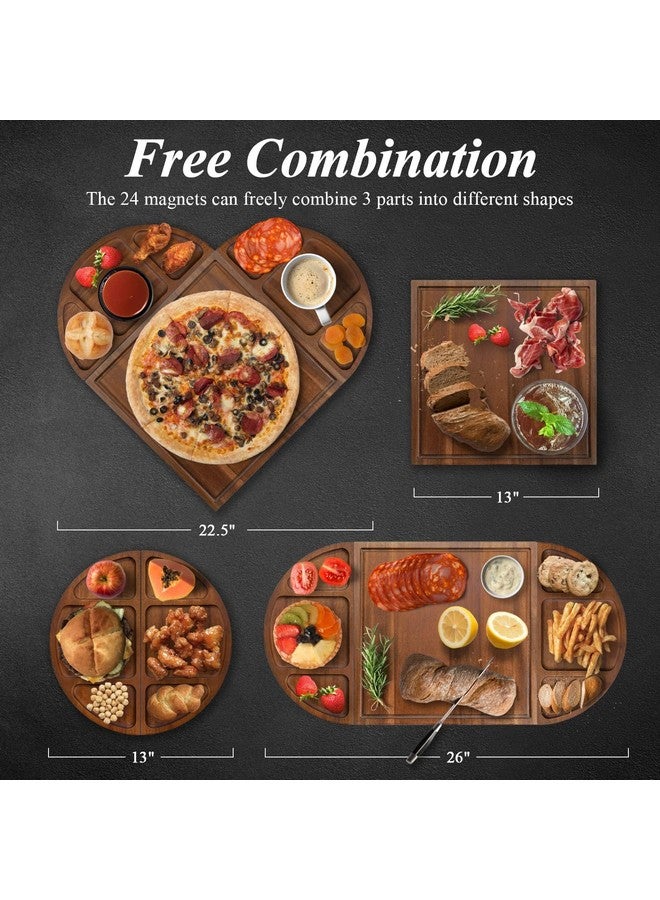 NiHome لوح تشاركوتيري كبير من خشب الأكاسيا المغناطيسي من ني هوم 26"x13" مجموعة تقديم الجبن للتسلية - ألواح خشبية مربعة نصف دائرية جميلة مخصصة لعيد الميلاد - Image 5