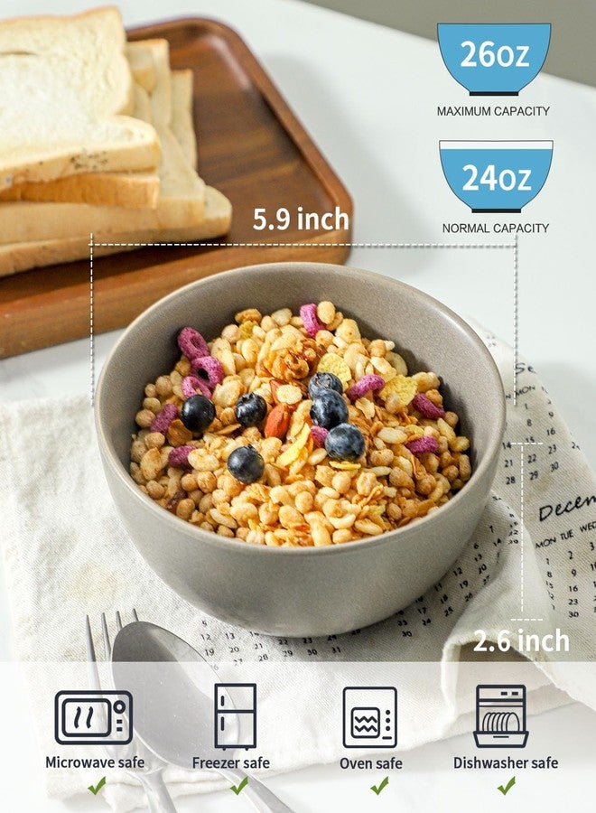 Tikooere Cereal Bowls Set of 4, 24 oz Ceramic Bowls for Kitchen, Stoneware Soup Bowls for Salad, Ramen, Snack, Dessert, Unique Housewarming Gift, Dishwasher Microwave Safe, Matte Gray - Image 2