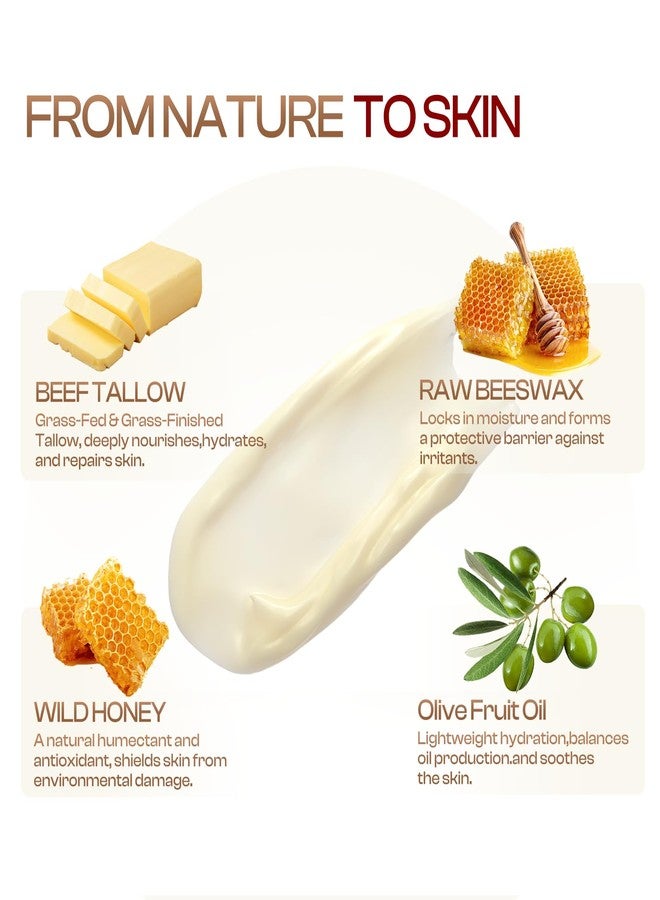 SADOWAY Beef Tallow for Skin: Handmade Beef Tallow for Face - Organic Grass-Fed Whipped Beef Tallow and Honey Balm Tallow Face Moisturizer Smooth Soft for Dry Skin - Image 3