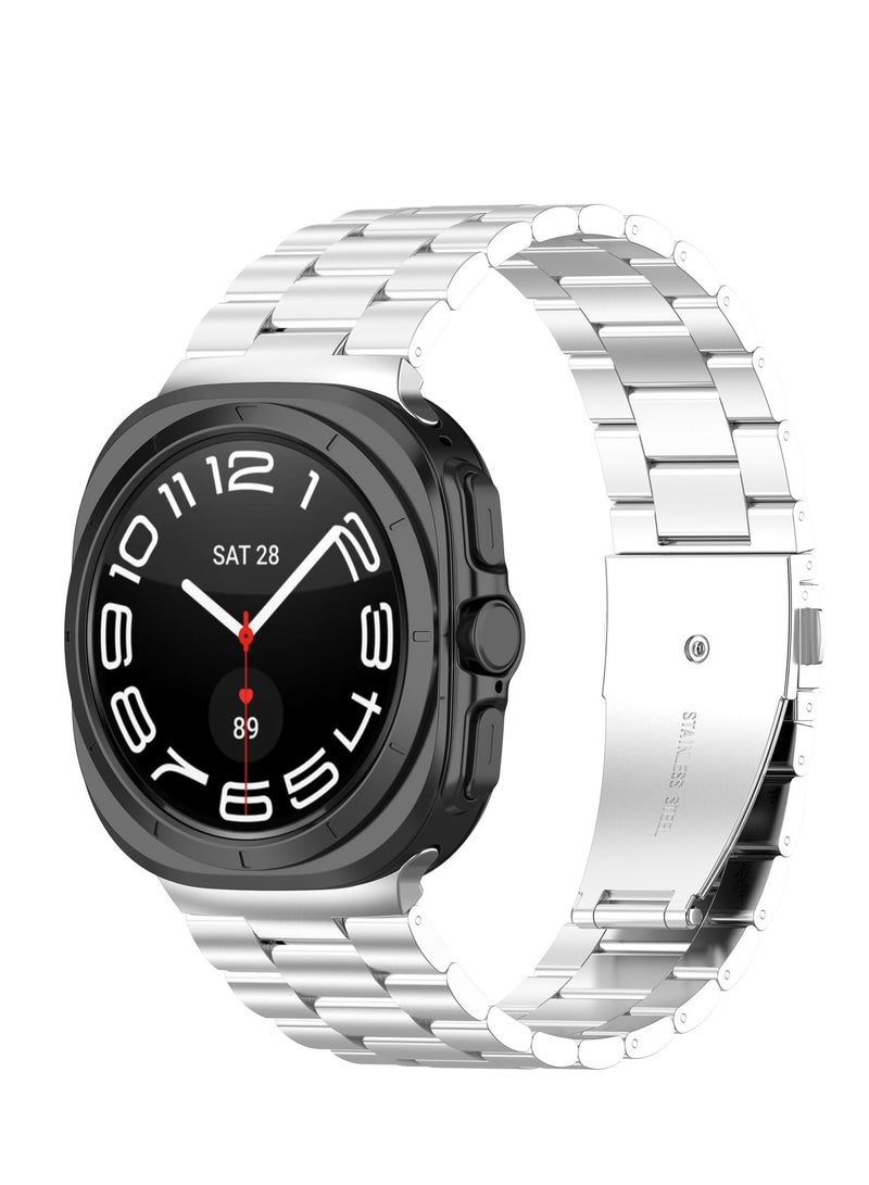 Stainless Steel Band Compatible with Samsung Galaxy Watch 7 Ultra 47mm No Gap Solid Metal Replacement Wristband Watch Strap for Men (Silver) - Image 1