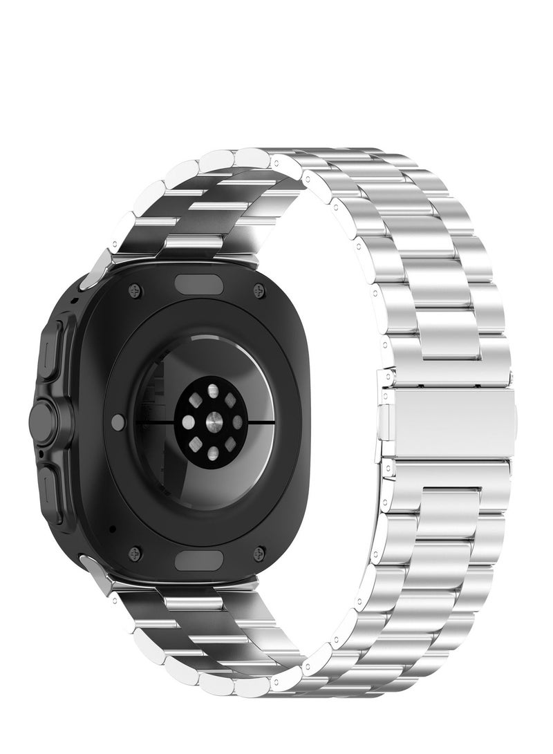 Stainless Steel Band Compatible with Samsung Galaxy Watch 7 Ultra 47mm No Gap Solid Metal Replacement Wristband Watch Strap for Men (Silver) - Image 3