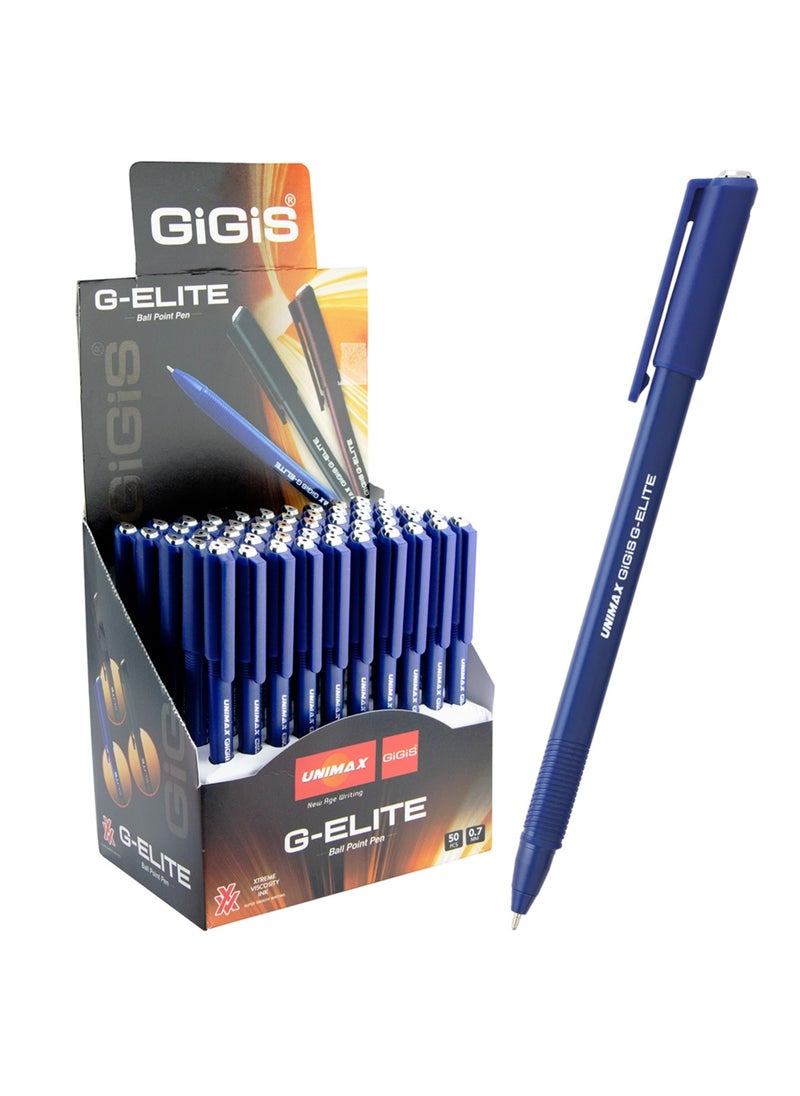 Unimax G-Elite Ball Pen 50-Pieces, 0.7 mm Tip Size, Blue, Smooth Writing Ballpoint Pen for School Office Home - pzsku/Z40B4487B9AA645BFE615Z/45/_/1733568512/f7a66dd9-29db-44eb-b657-37d345d3b0d8