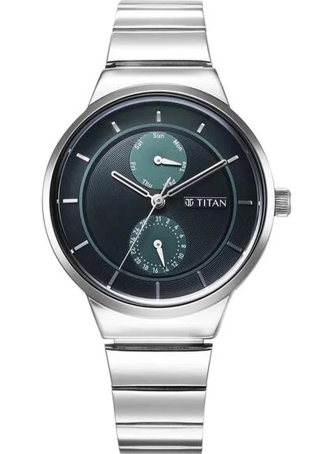 تيتان ساعة نسائية بعقارب وسوار فضي من الستانلس ستيل