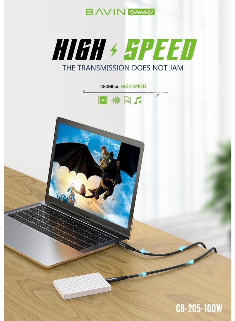 BAVIN CB205 Super Fast Charging 100W 2m Type-C To Type-C Cable - Black - Image 2