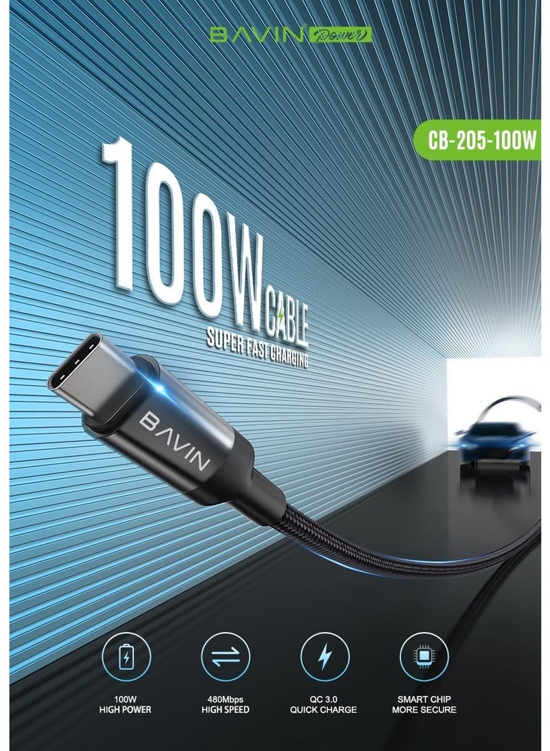 BAVIN CB205 Super Fast Charging 100W 2m Type-C To Type-C Cable - Black - Image 5