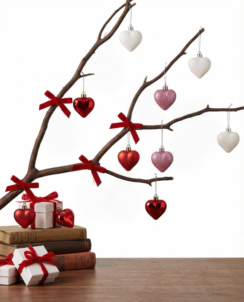 HipTree Mini Valentines Day Christmas Tree Ornaments Decorations,20ct 1.18 Inch Pink Red White Heart Shaped Ornaments Set for Tree,Baubles for Valentine's Day, Christmas, Wedding & Anniversary Party - Image 4
