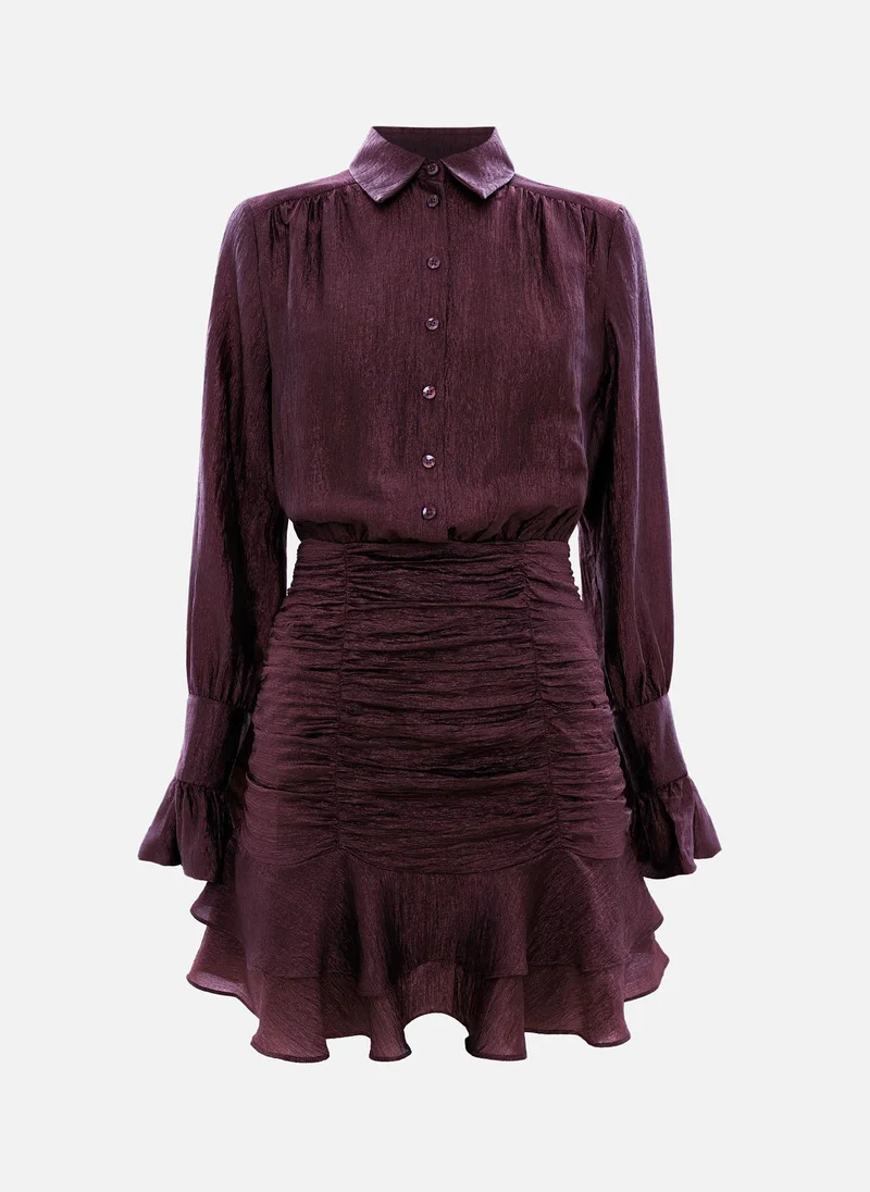 Lichi Mini dress with gathered skirt and small matching buttons