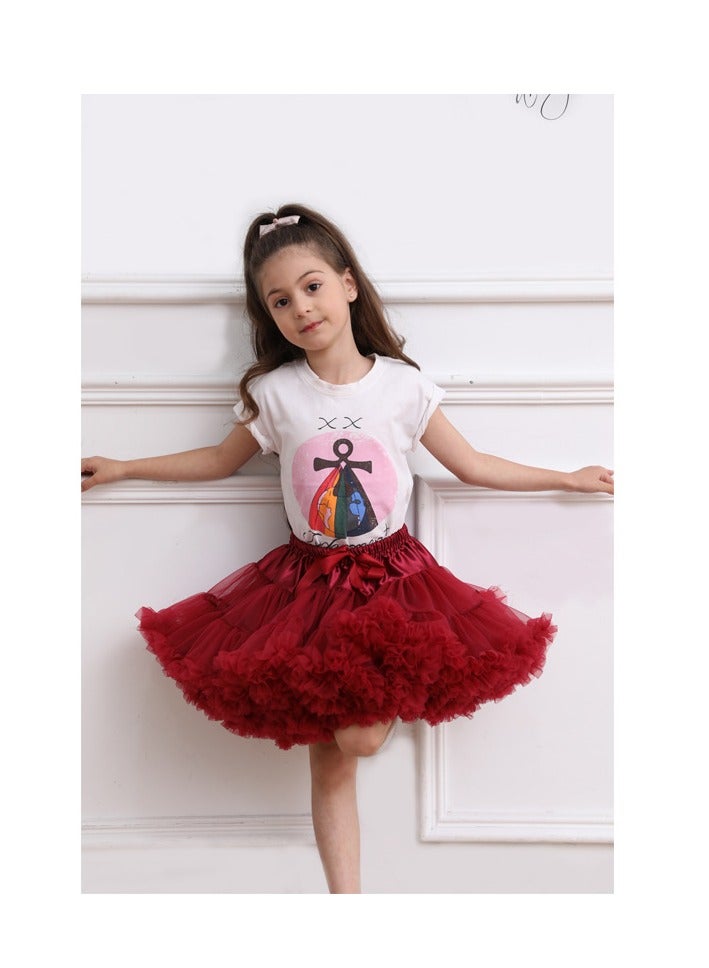 Children's Fluffy Skirt Half Skirt Princess Skirt Wine Red
