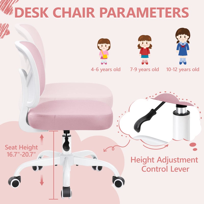 Primy Kids Desk Chair, Pink Study Chair for Boys Girls with Height Adjustable, Swivel Mesh Task Student Chairs for 4-12, Growing Teen Office Chair for Home/School/Office (Pink) - Image 2
