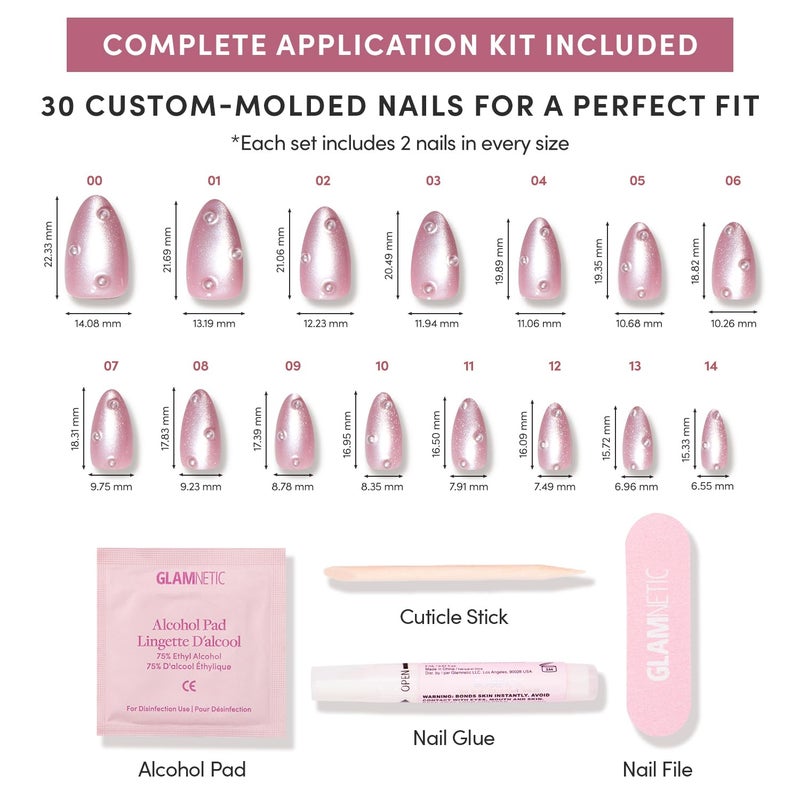 Glamnetic Valentines Day Glamnetic Press On Nails - Pearl Me Softly | Short Almond Fake Nails in a Soft Pastel Pink Hue with Girly 3D Pearls and a Velvet Finish | 15 Sizes - 30 Nail Kit with Glue - Image 4