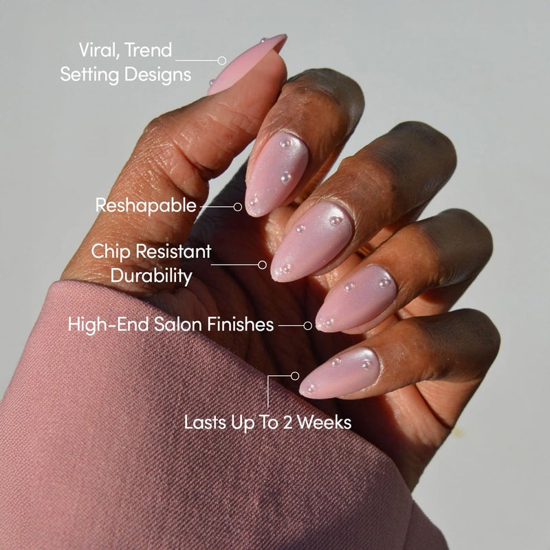 Glamnetic Valentines Day Glamnetic Press On Nails - Pearl Me Softly | Short Almond Fake Nails in a Soft Pastel Pink Hue with Girly 3D Pearls and a Velvet Finish | 15 Sizes - 30 Nail Kit with Glue - Image 3