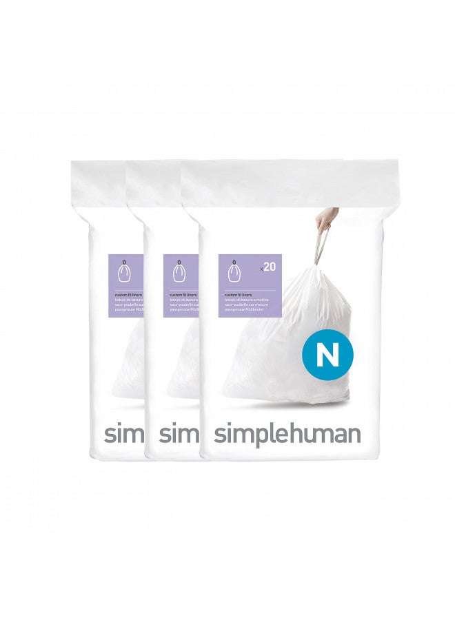 simplehuman simplehuman CW0262 3 x paquete de 20 bolsas de basura a medida (60 bolsas), código N, plástico blanco - Image 1