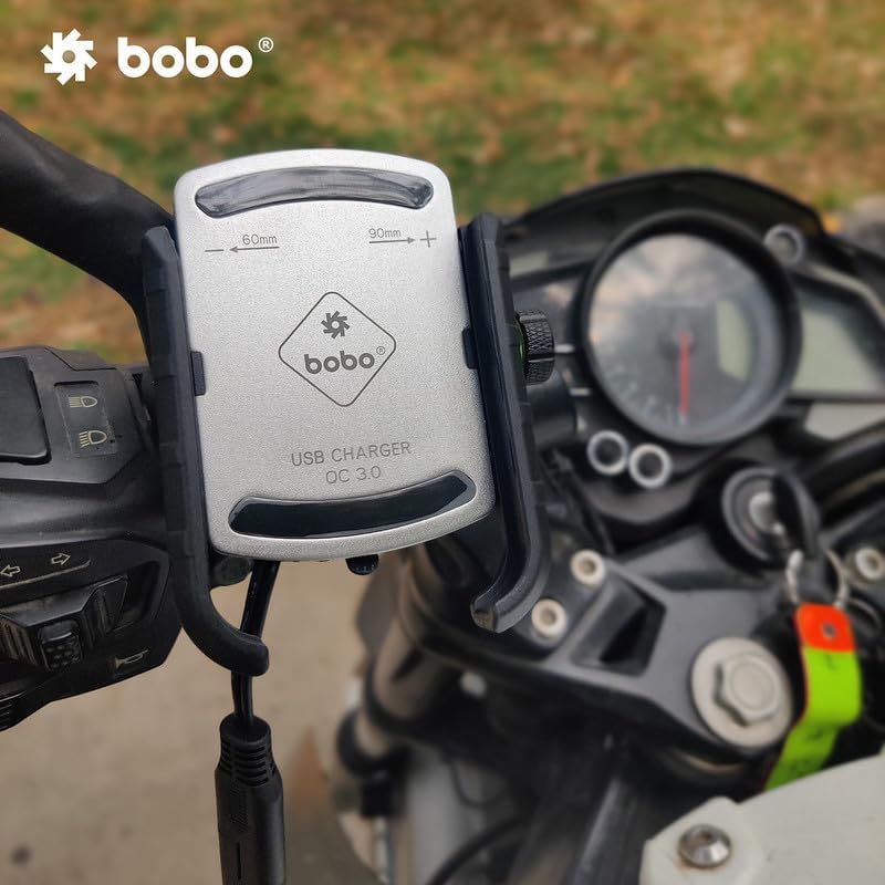 Bobo BM1 PRO Jaw-Grip Waterproof Bike/Motorcycle/Scooter Mobile Phone Holder Mount with Fast USB 3.0 Charger, SAE Connector & Small USB Cable, Ideal for Maps and GPS Navigation (Silver) - Image 5