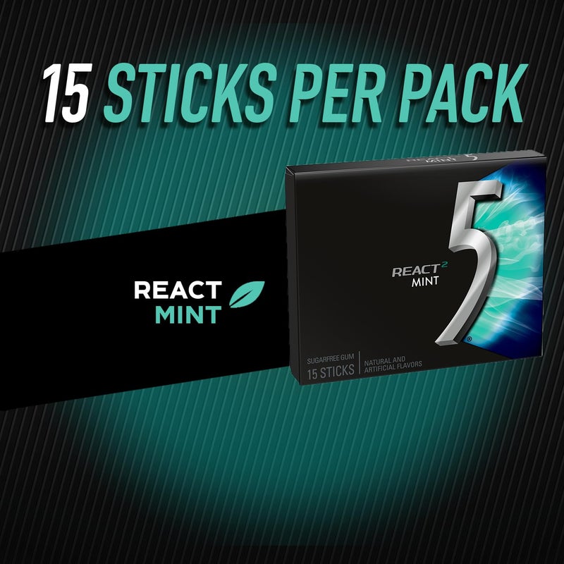 5 GUM React Mint Sugar Free Chewing Gum Bulk, 15 Stick (10 Pack) - Image 2