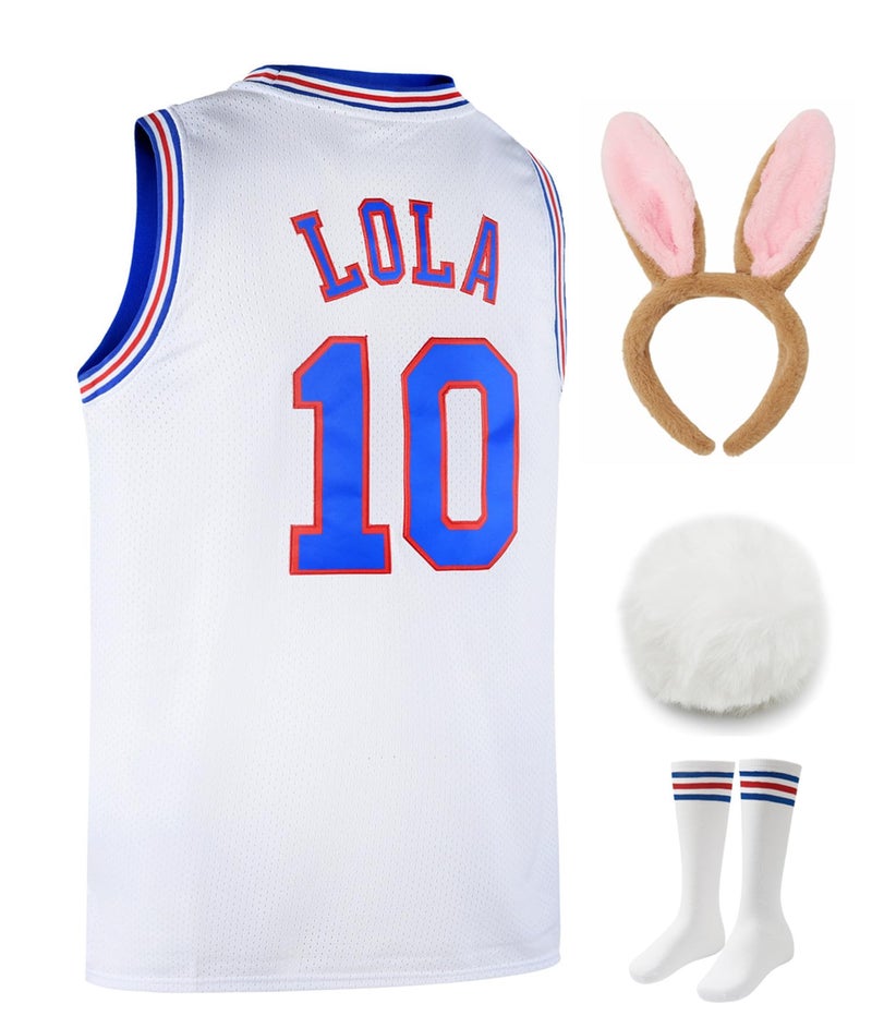 OKnown Youth Basketball Jerseys #10 Lola Space Jerseys for 8-18Y Kids with Head Hoop & Socks (White, Youth X-Large) - Image 1