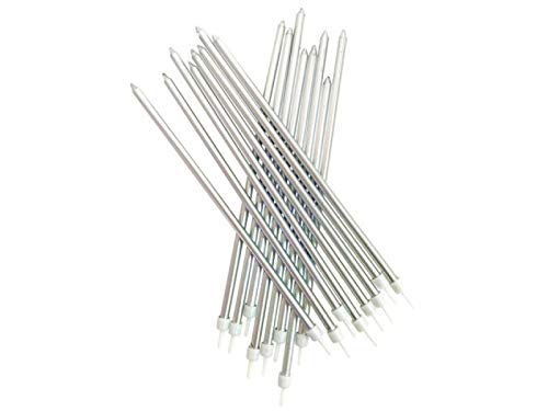 Balloonistics Silver Long Stick Candle Metallic Cake Cupcake Candles Cake Candles for Birthday, Wedding Party and Cake Decoration Pack of 6 - Image 1