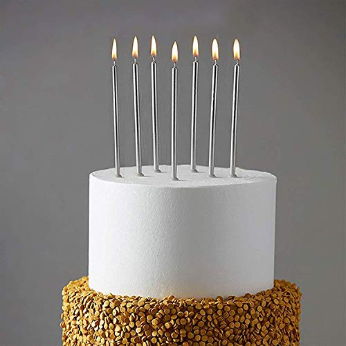Balloonistics Silver Long Stick Candle Metallic Cake Cupcake Candles Cake Candles for Birthday, Wedding Party and Cake Decoration Pack of 6 - Image 2