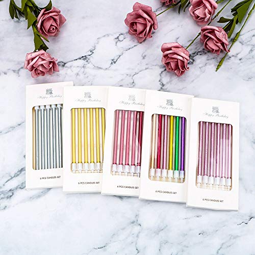 Balloonistics Silver Long Stick Candle Metallic Cake Cupcake Candles Cake Candles for Birthday, Wedding Party and Cake Decoration Pack of 6 - Image 5