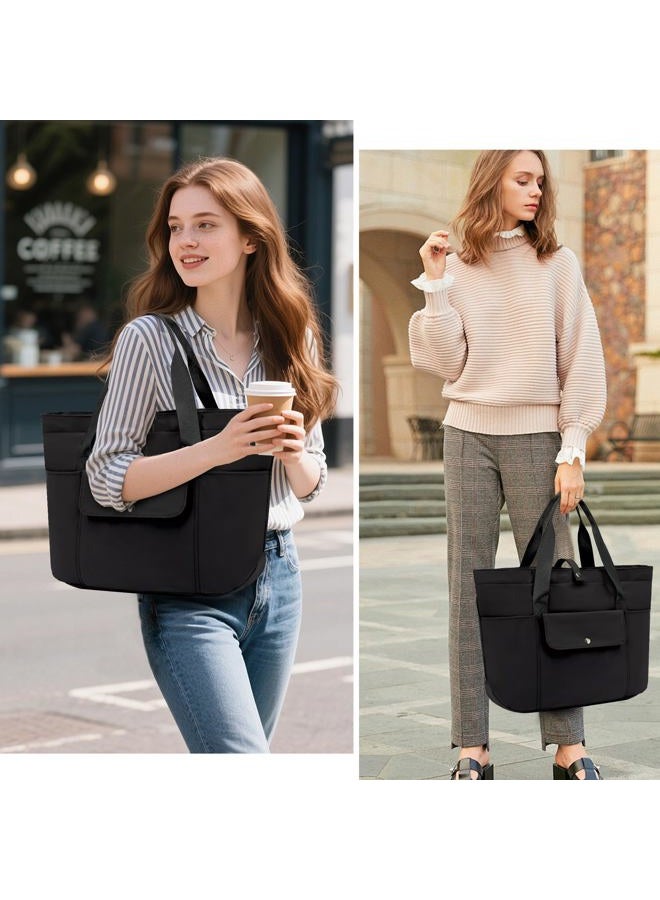 TANTOMI Large Tote Bag for Women,Lightweight Puffer Tote Handbags with Zipper,Shoulder Handbag for School, Travel,Work, Black, One size - Image 2