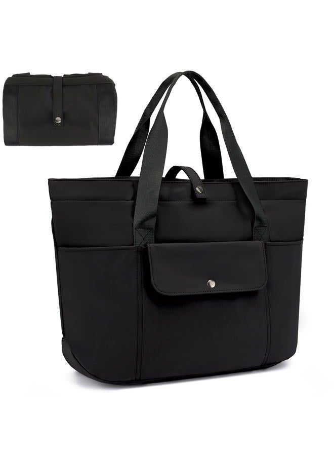TANTOMI Large Tote Bag for Women,Lightweight Puffer Tote Handbags with Zipper,Shoulder Handbag for School, Travel,Work, Black, One size - Image 1