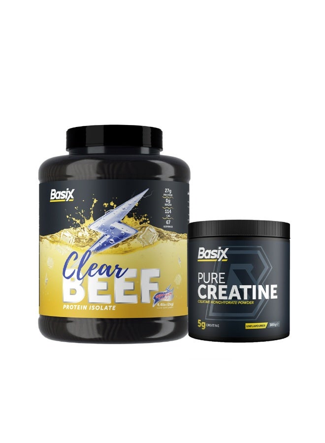 Basix Beef Protein Isolate Energy Flavor 4.4 LB + Basix Pure Creatine 300 Grams - Image 1