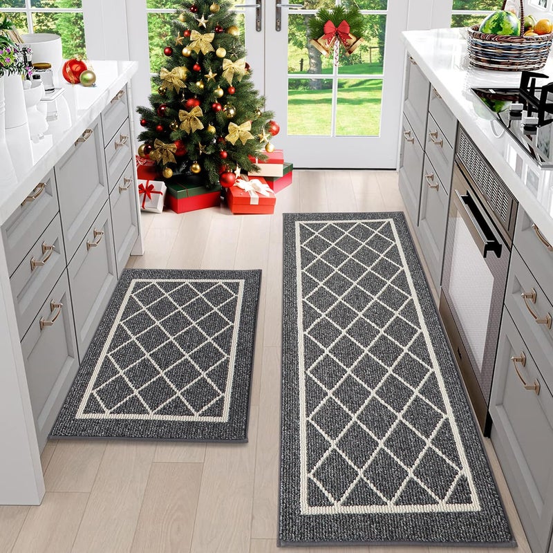 BEQHAUSEKitchenRugsNonSlipKitchenMatsforFloor Machine Washable Kitchen Rugs 2 Pieces Grey Kitchen Runner Carpet with TPR Backing 20x30inch20x48inch