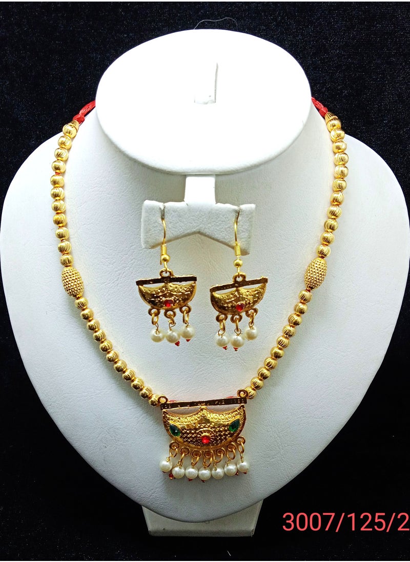 Amina - Arabic Women Imitation Artificial Jewellery Pendant Set 3 piece Chain, Earring Gold Plated No -5 - Image 1
