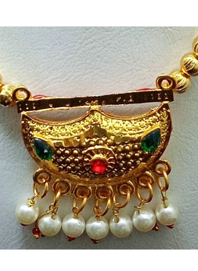 Amina - Arabic Women Imitation Artificial Jewellery Pendant Set 3 piece Chain, Earring Gold Plated No -5 - Image 1