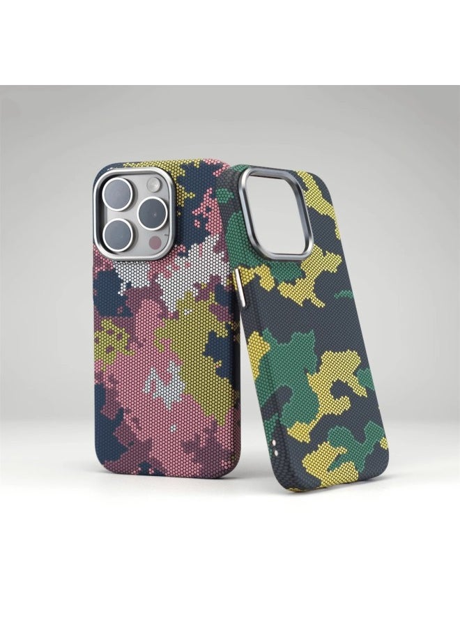 Generic - Camouflage Carbon Fiber IPhone16 Phone Case Kevlar 14 Magnetic Apple 15ProMax Protective Case-Color:Camouflage Green (metal Lens Frame + Magnetic Suction) [no.: Lf75]-Applicable Models:iPhone 16 - Image 1