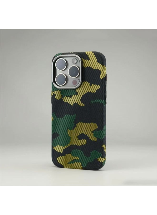 Generic - Camouflage Carbon Fiber IPhone16 Phone Case Kevlar 14 Magnetic Apple 15ProMax Protective Case-Color:Camouflage Green (metal Lens Frame + Magnetic Suction) [no.: Lf75]-Applicable Models:iPhone 16 - Image 1