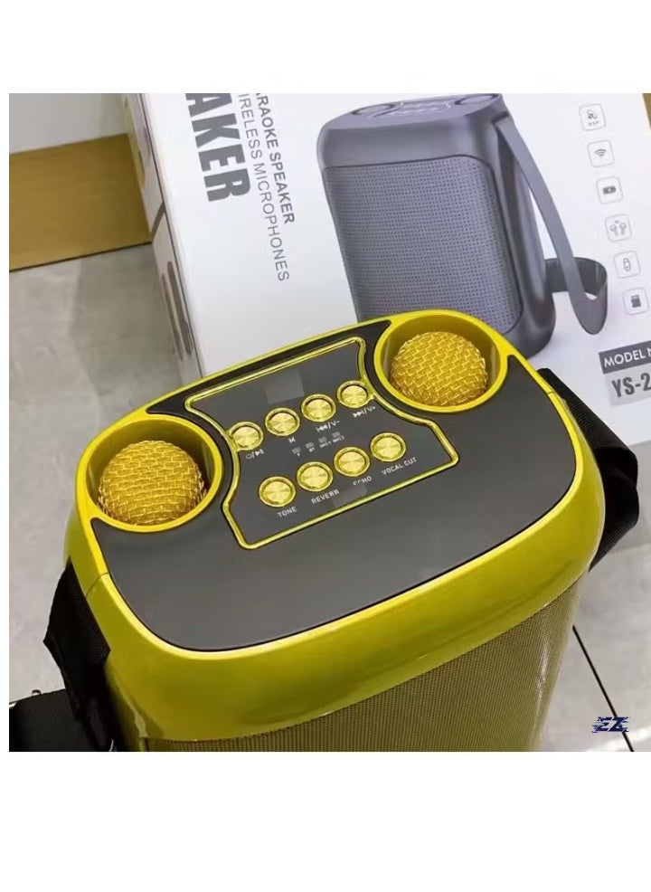 ELTRAZONE Outdoor Karaoke Speaker – Big Strap Speaker with Dual UHF Wireless Microphones, Portable & Powerful Sound, Ideal for Karaoke, Parties, Events, and Outdoor Fun – Golden  - Image 2