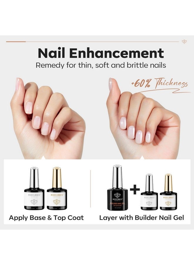 modelones 3 Pcs Builder Nail Gel with No Wipe Gel Base and Top Coat - Shine Finish and Long Lasting, Clear Builder Nail Kit for Nail Thickening Apex Building, LED Nail Lamp Cured Hard Gel - Image 3