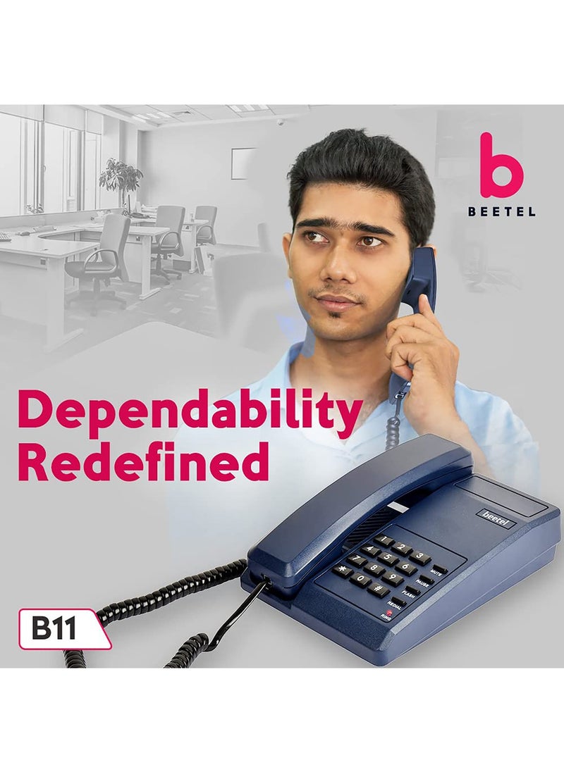 Beetel - Beetel B11 Corded Landline Phone, Ringer Volume Control, LED for Ring Indication, Wall/Desk Mountable, Classic Design, Clear Call Quality, Mute/Pause/Flash/Redial Function (Made in India)(Blue)(B11) - Image 1
