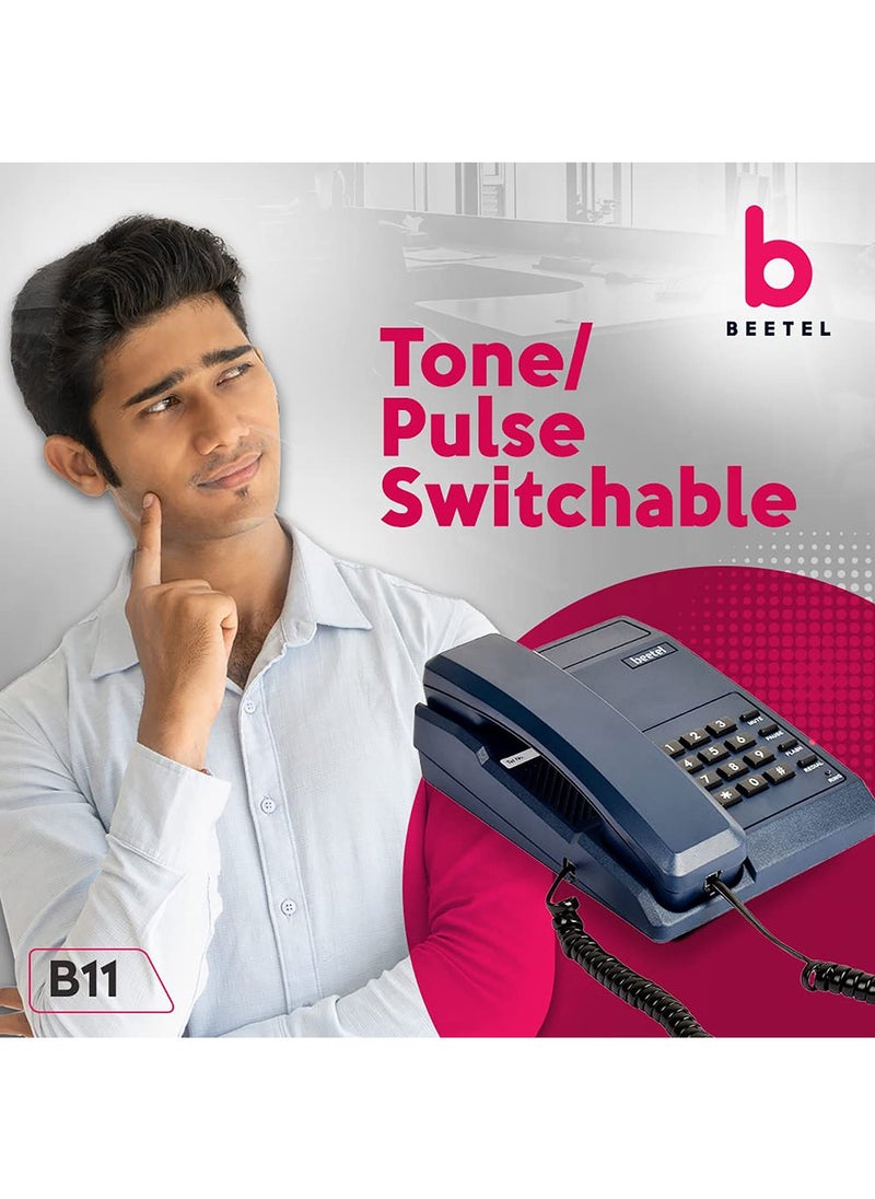 Beetel - Beetel B11 Corded Landline Phone, Ringer Volume Control, LED for Ring Indication, Wall/Desk Mountable, Classic Design, Clear Call Quality, Mute/Pause/Flash/Redial Function (Made in India)(Blue)(B11) - Image 1
