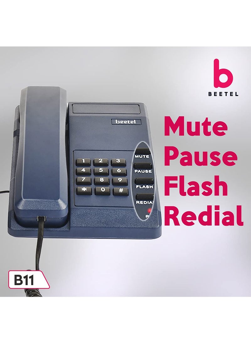 Beetel - Beetel B11 Corded Landline Phone, Ringer Volume Control, LED for Ring Indication, Wall/Desk Mountable, Classic Design, Clear Call Quality, Mute/Pause/Flash/Redial Function (Made in India)(Blue)(B11) - Image 1