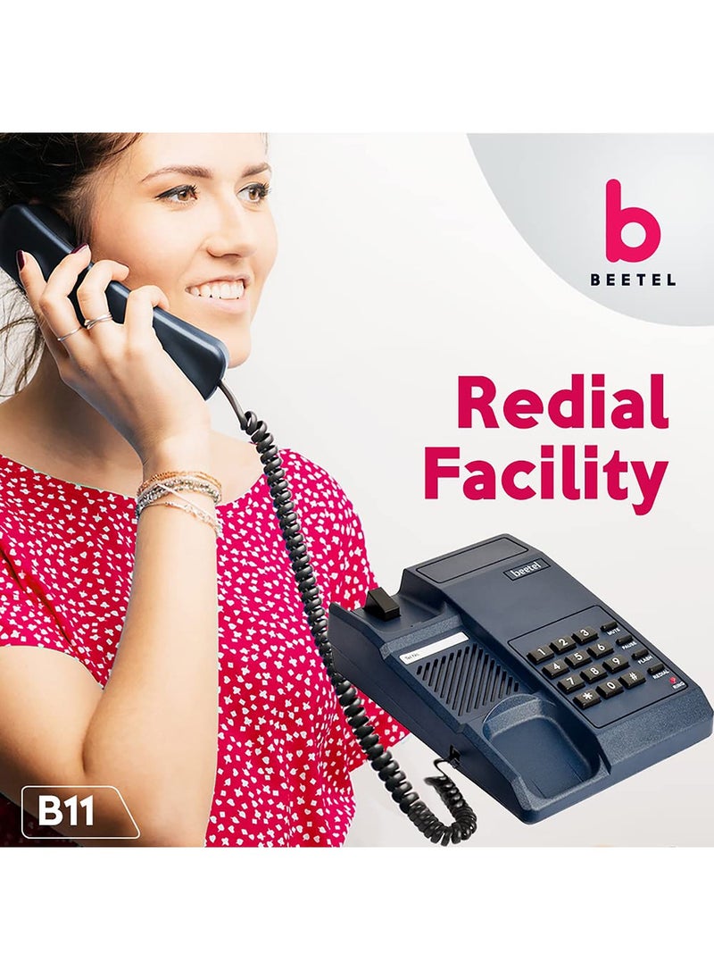 Beetel - Beetel B11 Corded Landline Phone, Ringer Volume Control, LED for Ring Indication, Wall/Desk Mountable, Classic Design, Clear Call Quality, Mute/Pause/Flash/Redial Function (Made in India)(Blue)(B11) - Image 1