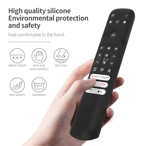 AKSHFETH Silicone Remote Cover for TCL RC813 FMB1/RC923 FMB3 Smart TV Remote Silicone Protective Case for TCL RC813 Remote Control Cover with Lanyard (Black) - Image 2