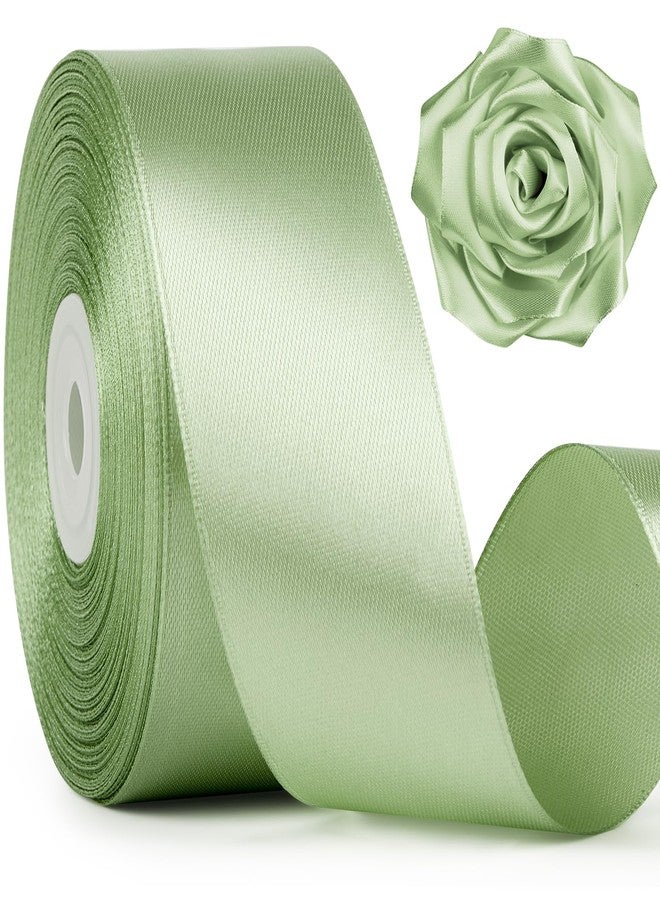 Mauproy 1-1/2 Inch Wide Sage Green Satin Ribbon, 50 Yards Solid Polyester Fabric Ribbon for Roses Making, Gift Wrapping, Graduation, Wedding Decorations, Crafts, Bows - Image 1