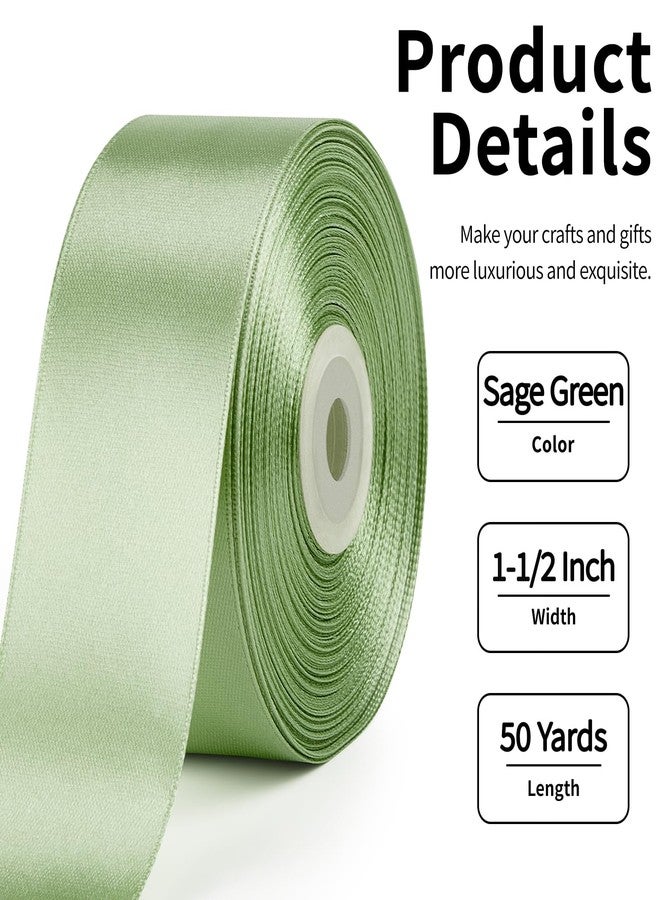 Mauproy 1-1/2 Inch Wide Sage Green Satin Ribbon, 50 Yards Solid Polyester Fabric Ribbon for Roses Making, Gift Wrapping, Graduation, Wedding Decorations, Crafts, Bows - Image 2