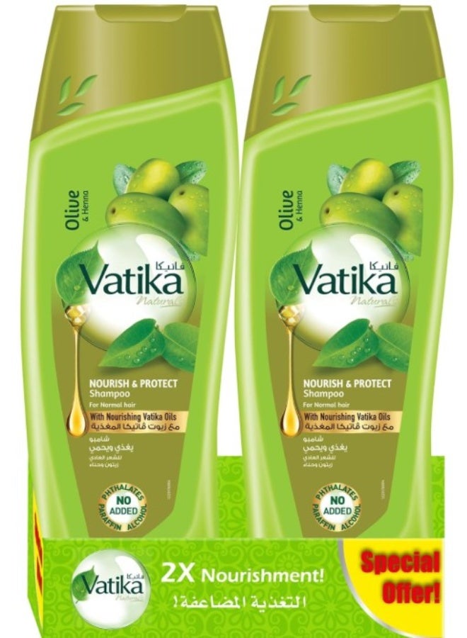 Vatika Naturals Nourish & Protect Shampoo (2x350ml) | Enriched with Olive & Henna Extracts | For Normal Hair | With Nourishing Vatika Oils | Super Value Pack of 2 - Image 1
