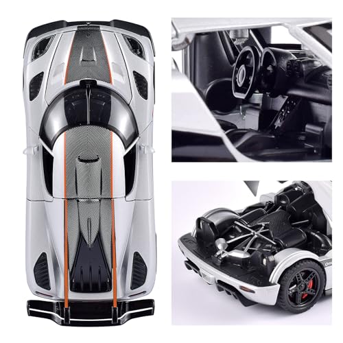 FLYKIRIN Toy Cars 1/32 Scale Koenigsegg One Diecast Cars,Car Models with Light Sound and Pull Back,Car Toys Birthday Gifts for Boys and Boyfriends (Silvery) - Image 4