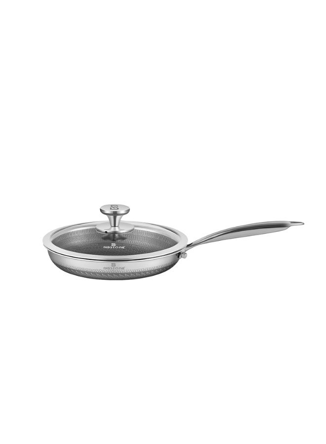 BIDSTONE 24cm Premium Honeycomb Coated Frying Pan with Lid – 1.5L Nonstick 18/10 Stainless Steel, Induction & Oven Safe, Durable Cookware, PFOA/PTFE/PFOS-Free