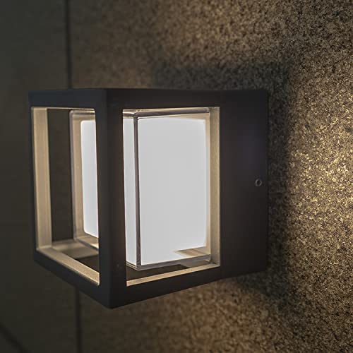 Groeien Waterproof Metal Covered 5W LED Modern Acrylic Outdoor and Indoor Garden Wall Lamp Fixture (Warm White) (New Square) - Image 3